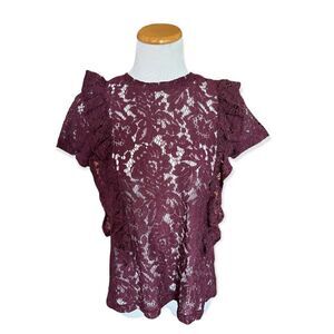 Womens Inny Lace Zipper Back Semi Sheer Top - Sz M